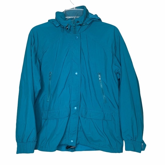 L.L. Bean Hooded Full Zip Jacket Teal Blue Women’s Size Small Packable Hood - Picture 1 of 12